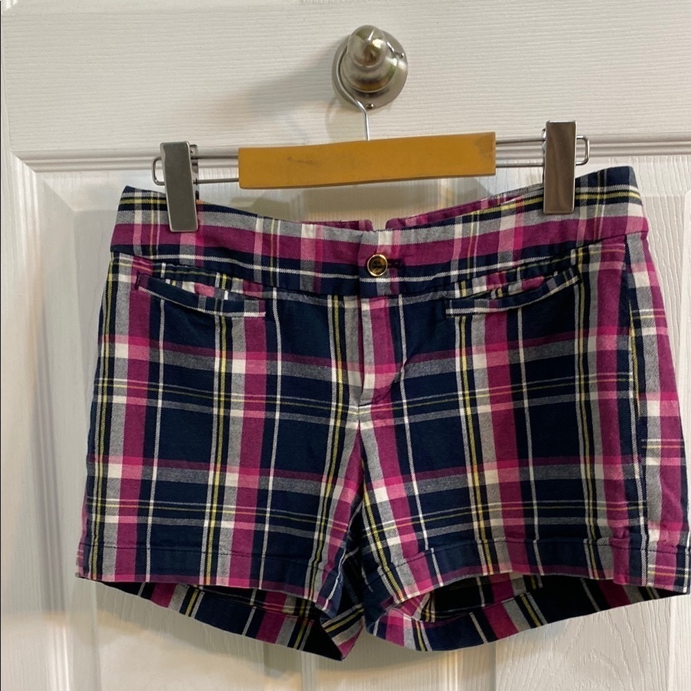 Banana Republic Indie Sleaze Plaid Pink Navy Y2K Shortie Shorts Women Size 4